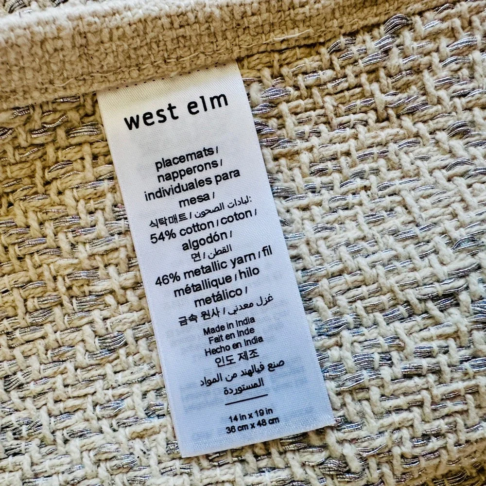 West Elm Metallic Woven Placemats Set of 4 Beige Silver 14x19